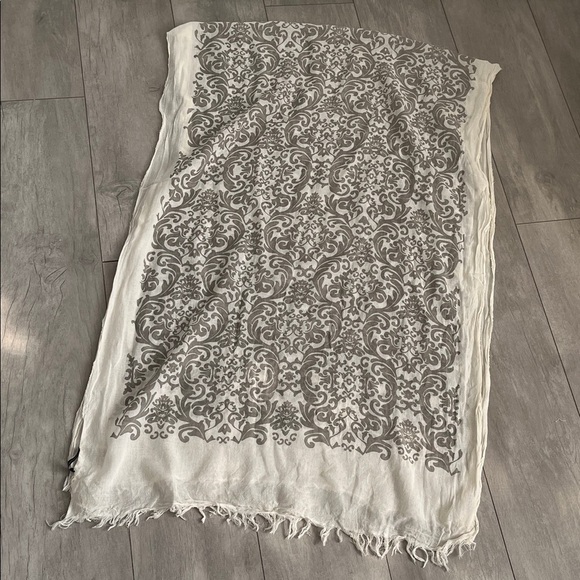 GIORGIO PASSIGATTI Italian Large Cream Taupe Pattern Scarf 27x82 - Picture 5 of 9